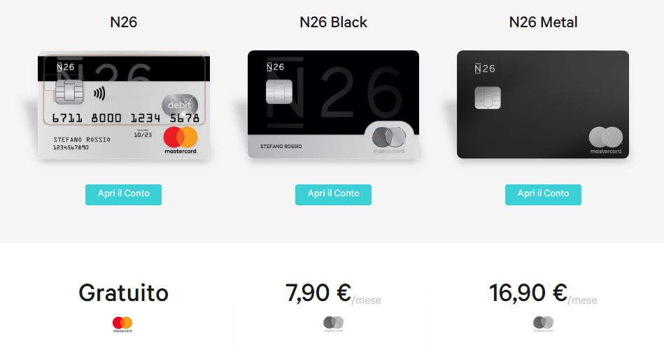 n26 carte di credito costi