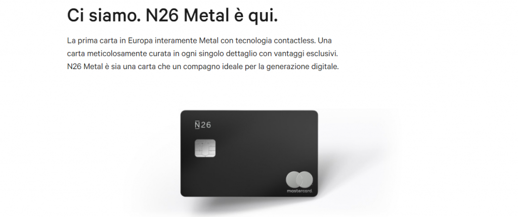 n26 carte di credito metal