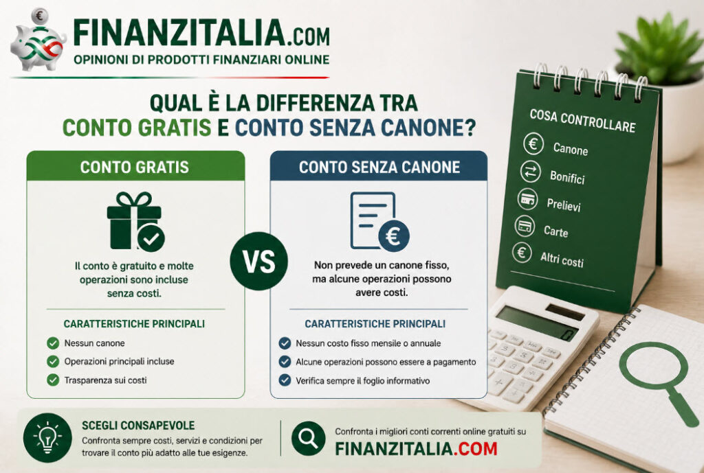 Qual è la differenza tra conto gratis e conto senza canone?